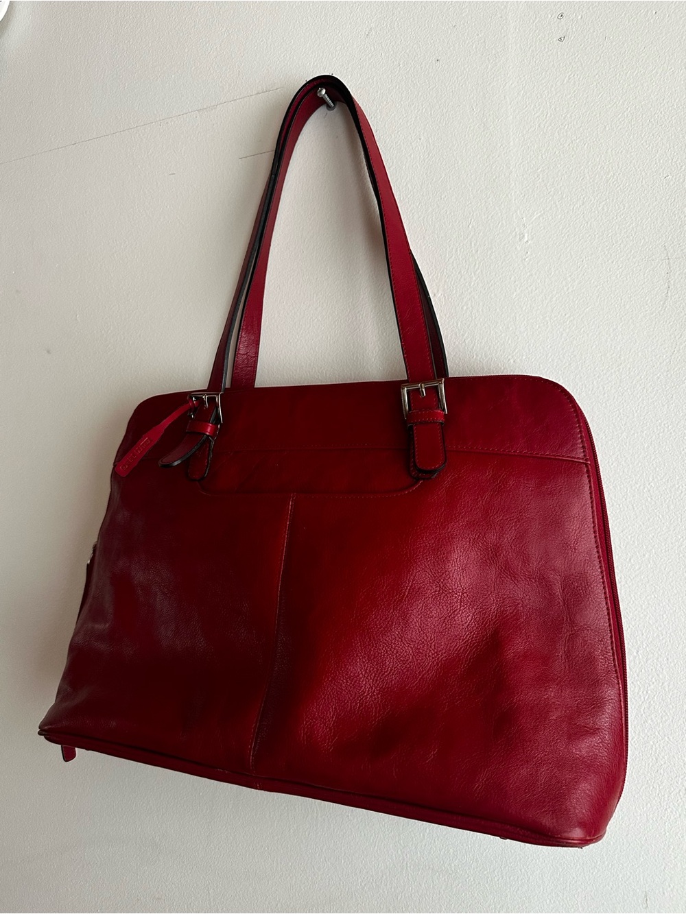 Danier Red Leather Laptop Bag - Classic Working Women's Bag - Picture 3 of 9